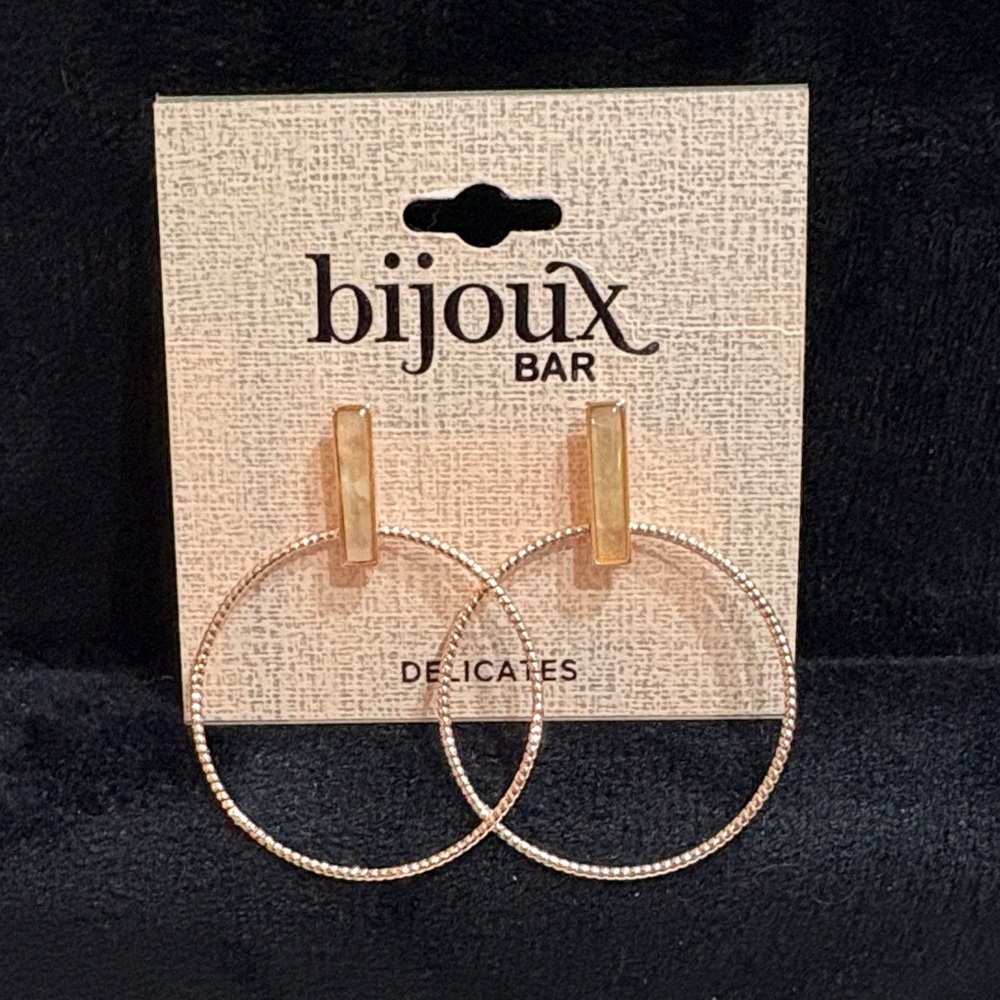 NWT Bijoux Bar Delicates lightweight, rose, gold hoop earrings